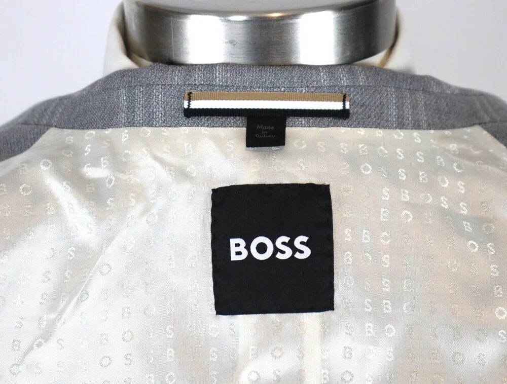 Hugo Boss Hutson Sport Coat 36 R Mens Slim fit Grey Plaid Wool Two Button 46 EU